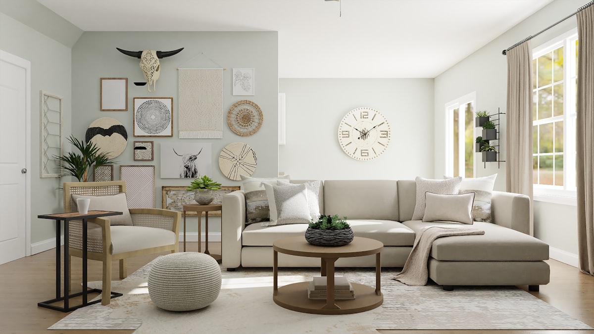 Bright residential living room with soft furnishings